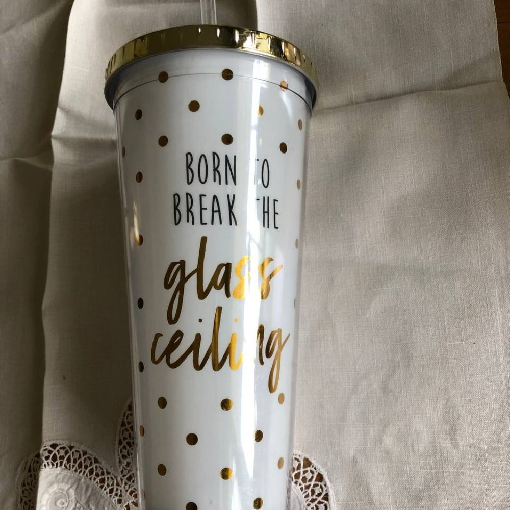 Mary Square White Gold Polka Dot 24 ounce  Acrylic Straw Tumbler with Gold Tone